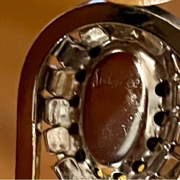 Judy Lee VTG Signed Blue Glass Rhinestone Hinged Silver Clamper Bangle Bracelet - Picture 11 of 17